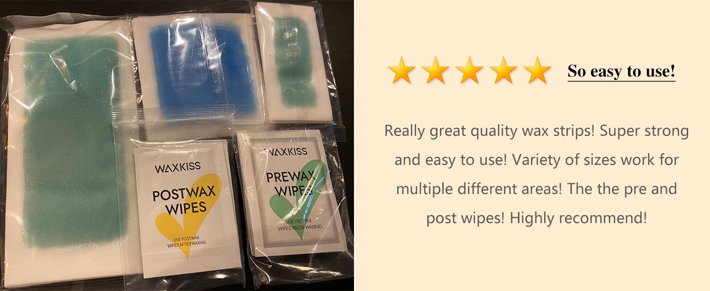 Waxkiss Wax Strips Kit for Women Men 70 Counts 3 Sizes